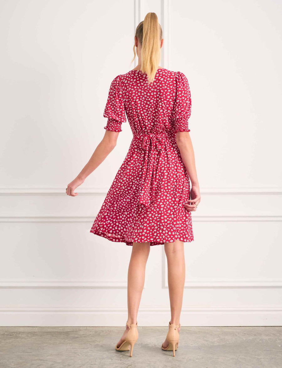 Mira 'Red flora' Fit and Flare Knee Length Dress