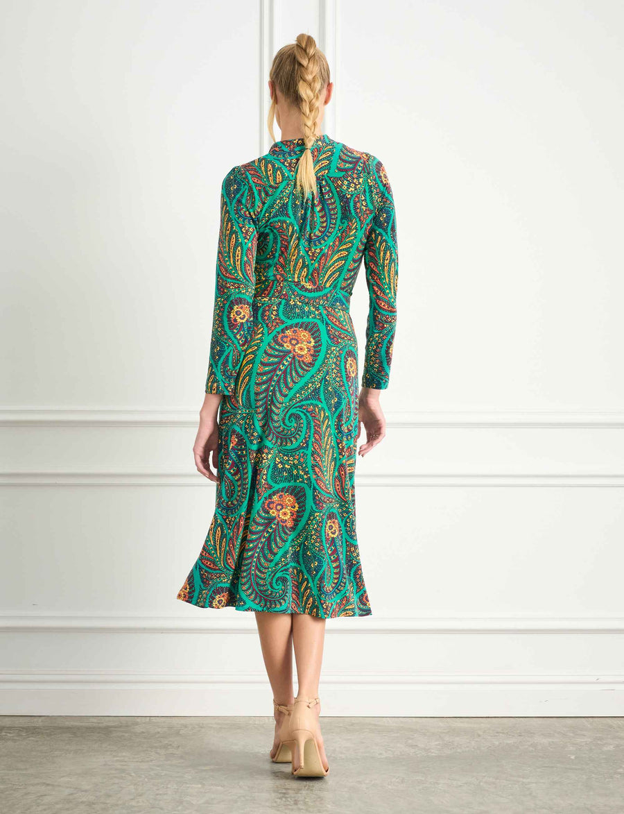 Dee 'Peacock Parade' Fit and Flare Belted Midi Dress