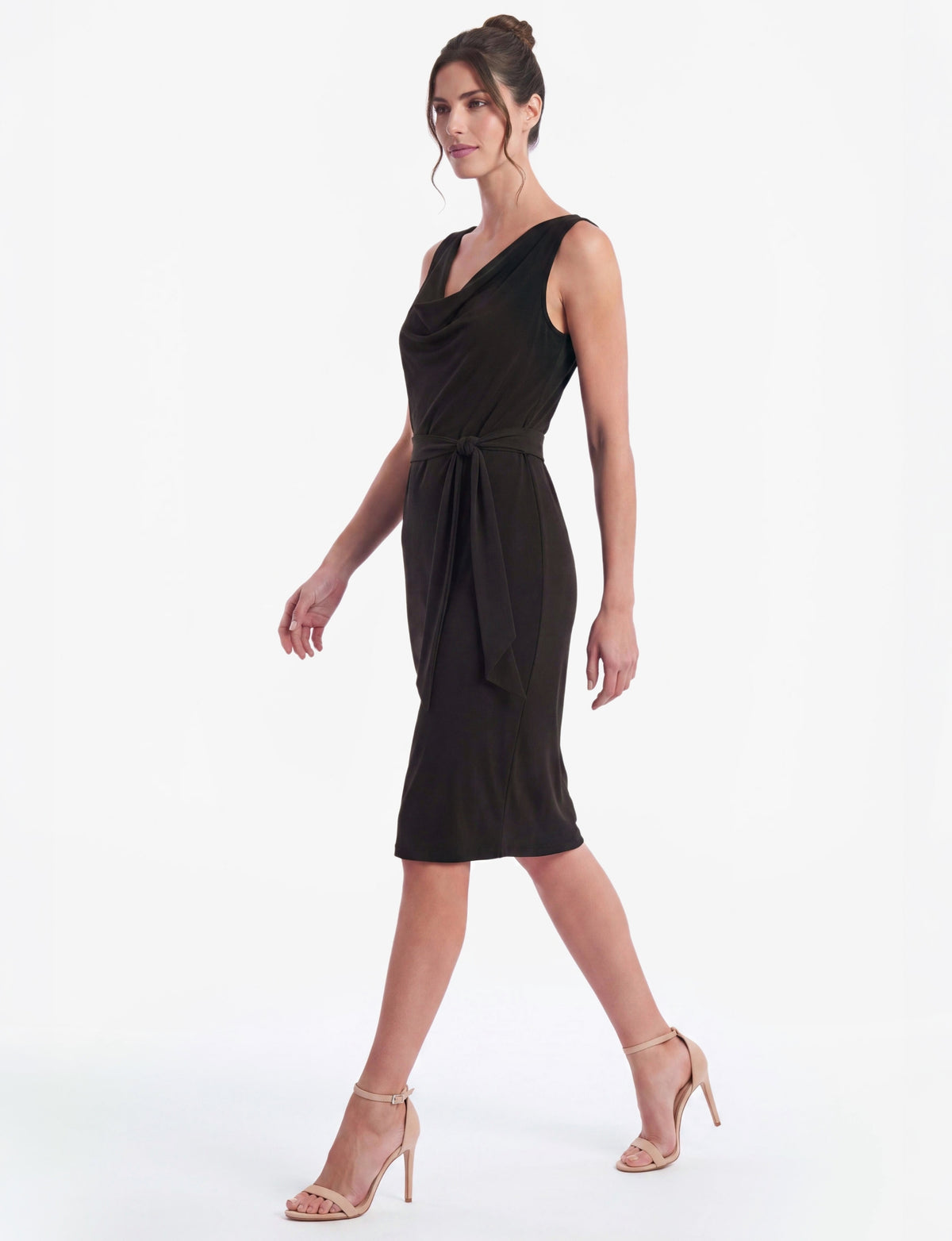 Alix Sleeveless Cowl Neck Belted Dress - Black