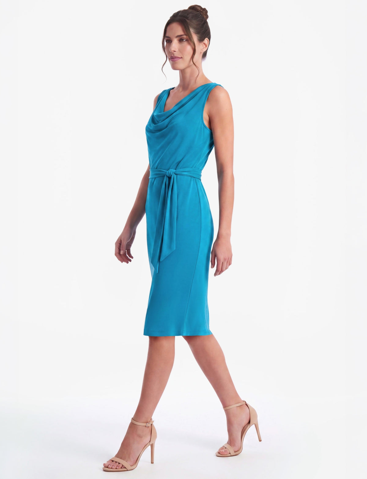 Alix Sleeveless Cowl Neck Belted Dress - Blue Jewel