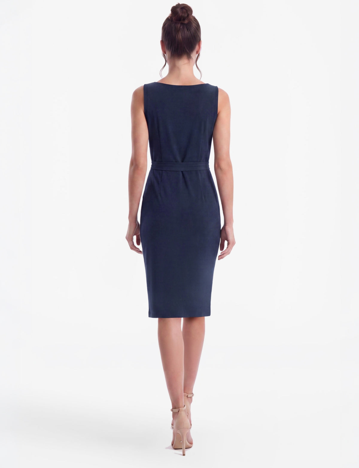 Alix Sleeveless Cowl Neck Belted Dress - Navy