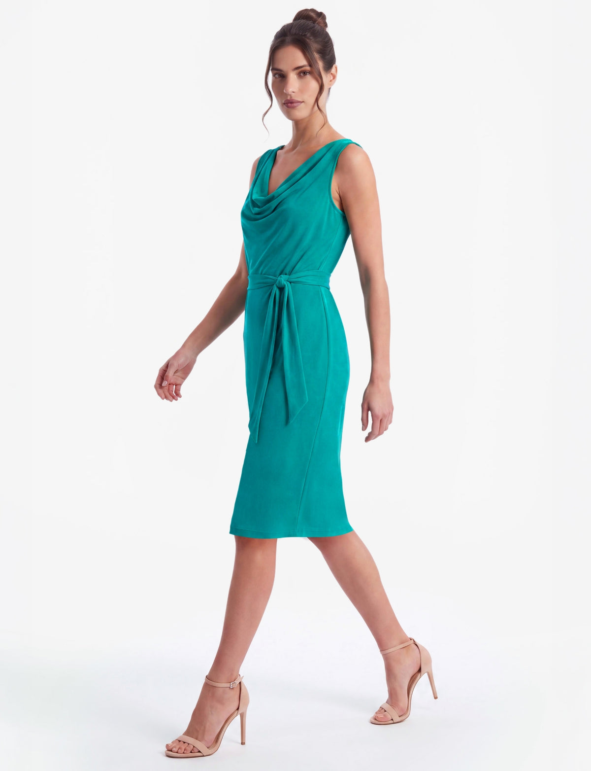 Alix Sleeveless Cowl Neck Belted Dress - Pagoda Blue