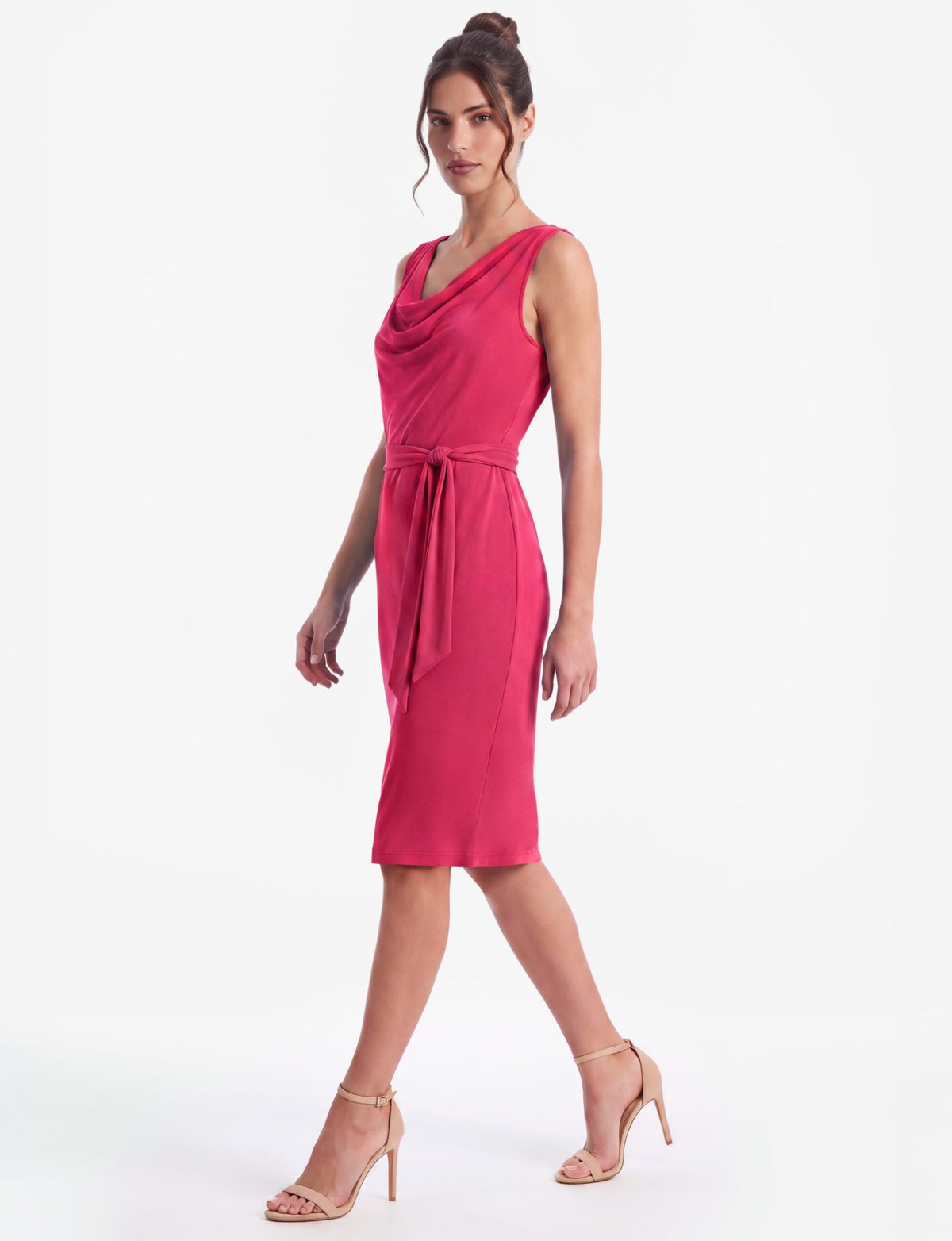 Alix Sleeveless Cowl Neck Belted Dress - Pink