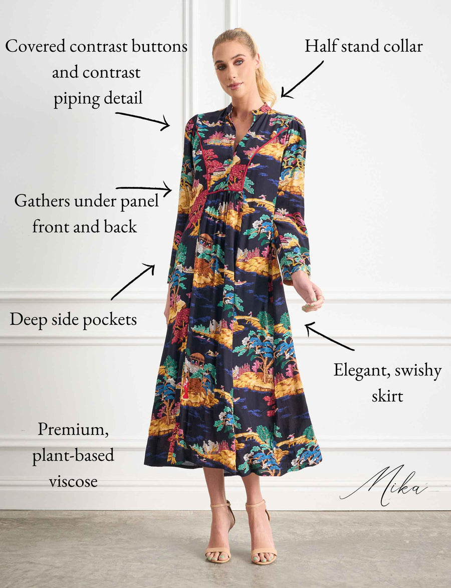 Mika 'Zen Garden' Shirt Front Midi Dress