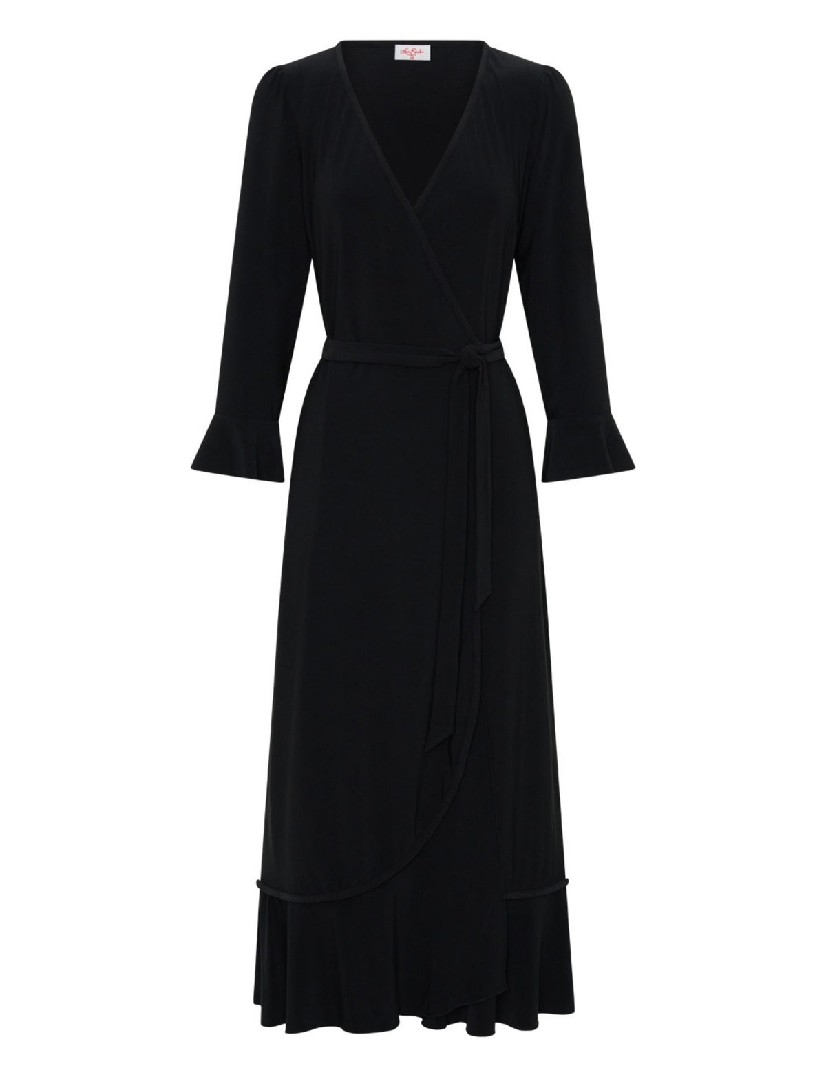 Gisella Flare Sleeved Jersey Wrap Midi Dress - Black