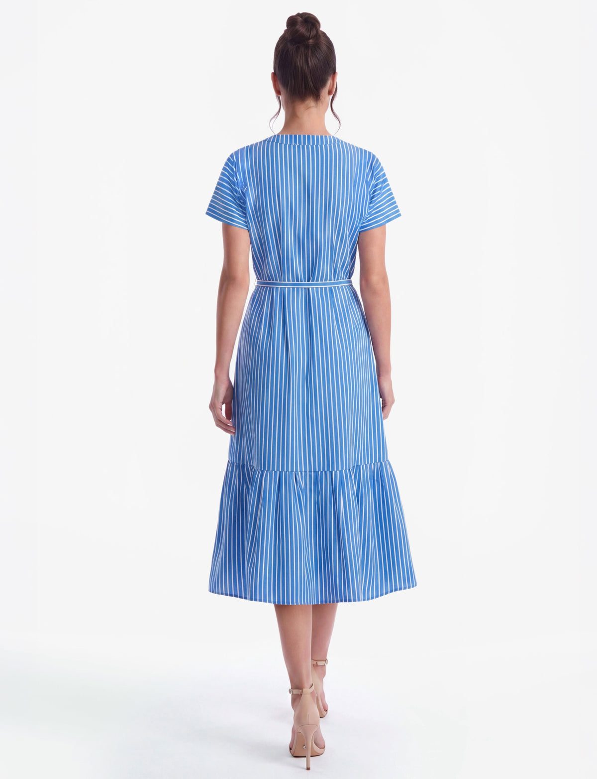 Candice V-Neck Button-Front Midi Dress - Nautical Stripe