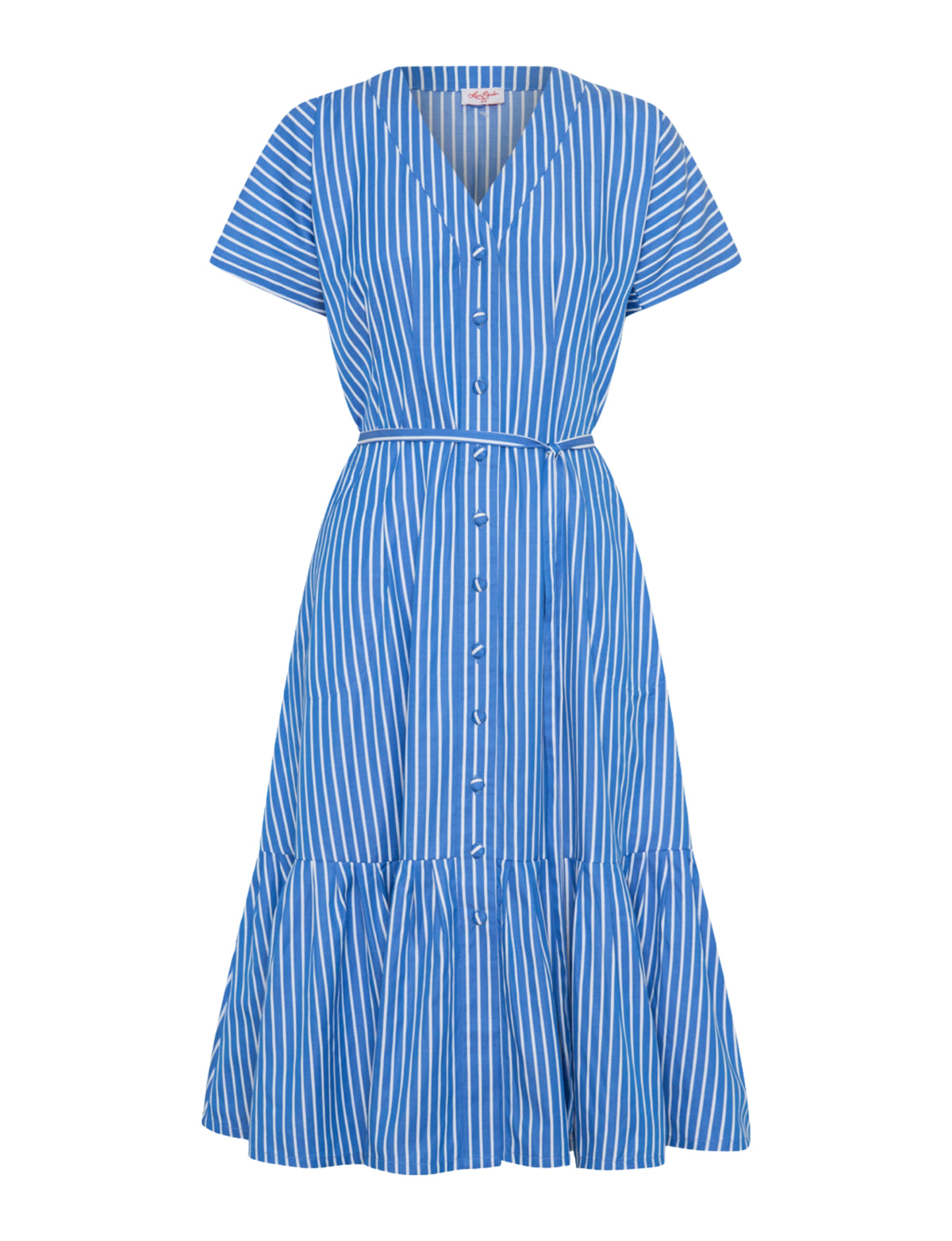 Candice V-Neck Button-Front Midi Dress - Nautical Stripe
