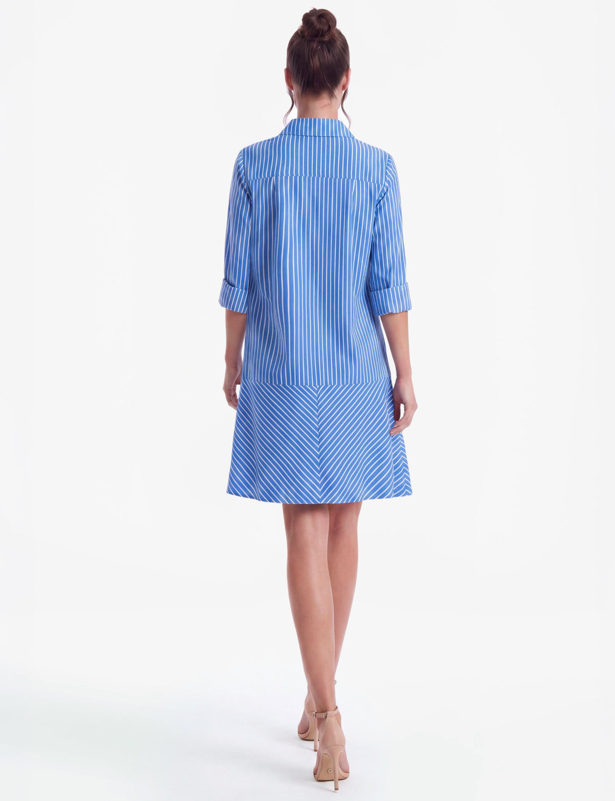 Lisa Cotton Collared Shirt Dress - Blue Stripe