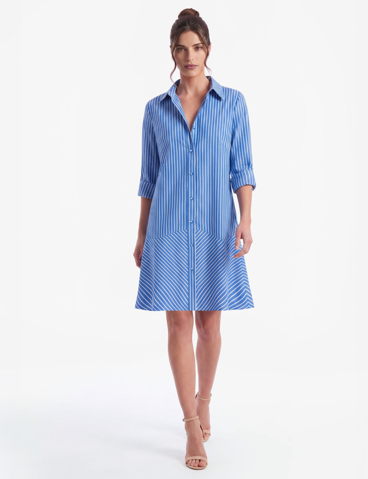 Lisa Cotton Collared Shirt Dress - Blue Stripe