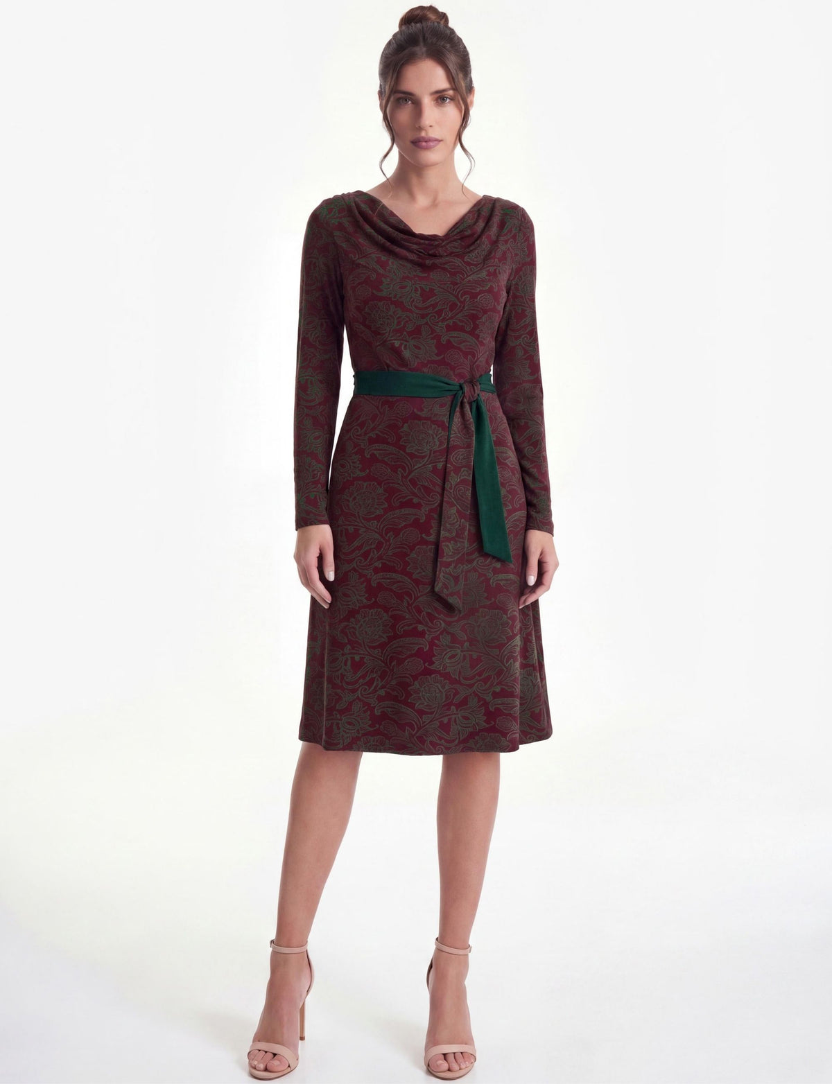 Clara 'Boysenberry' Floral Jersey Cowl Neck Midi Dress