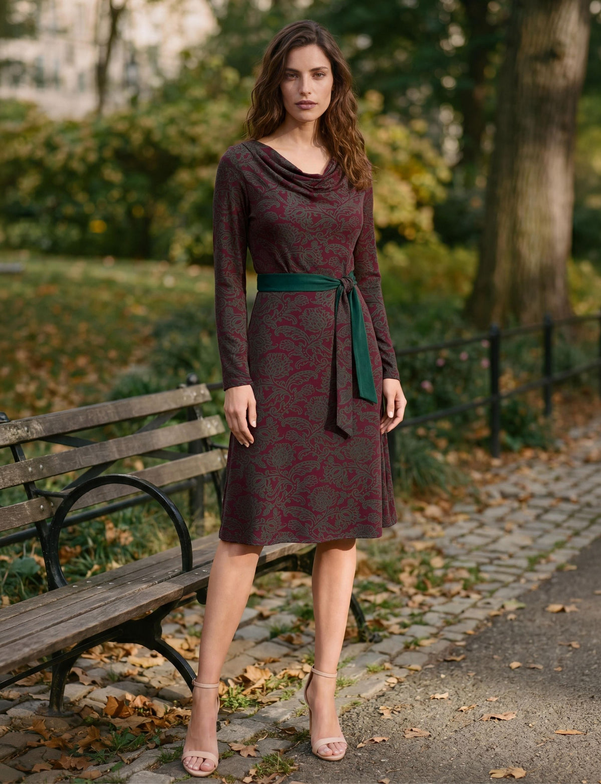 Clara 'Boysenberry' Floral Jersey Cowl Neck Midi Dress