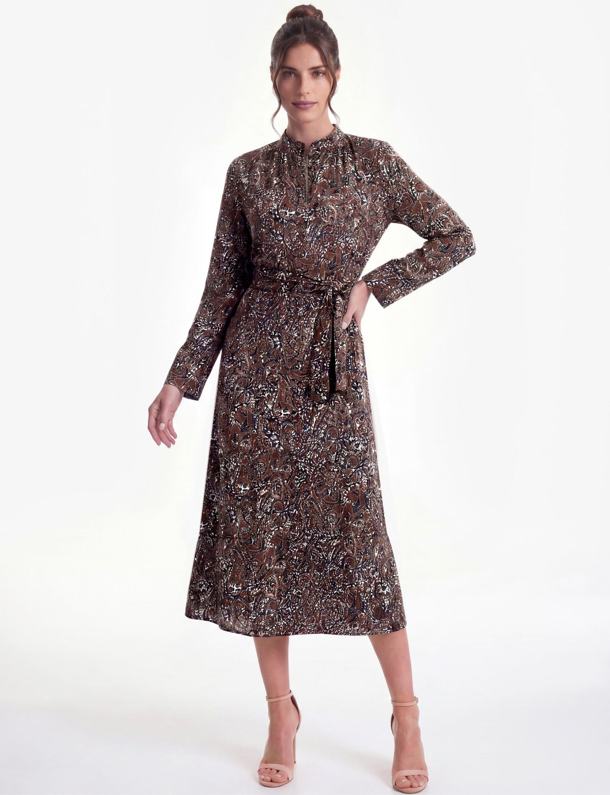 Remi 'Carnaby Street' Stand Collar Long Sleeve Midi Dress