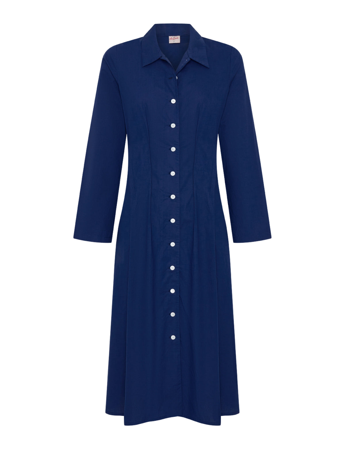 Deborah Collared Long Sleeve A-Line Shirt Dress - Navy