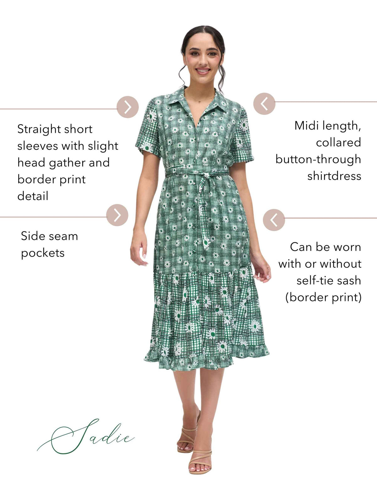 Sadie 'Daisy Plaid' Short Sleeved Midi Shirtdress