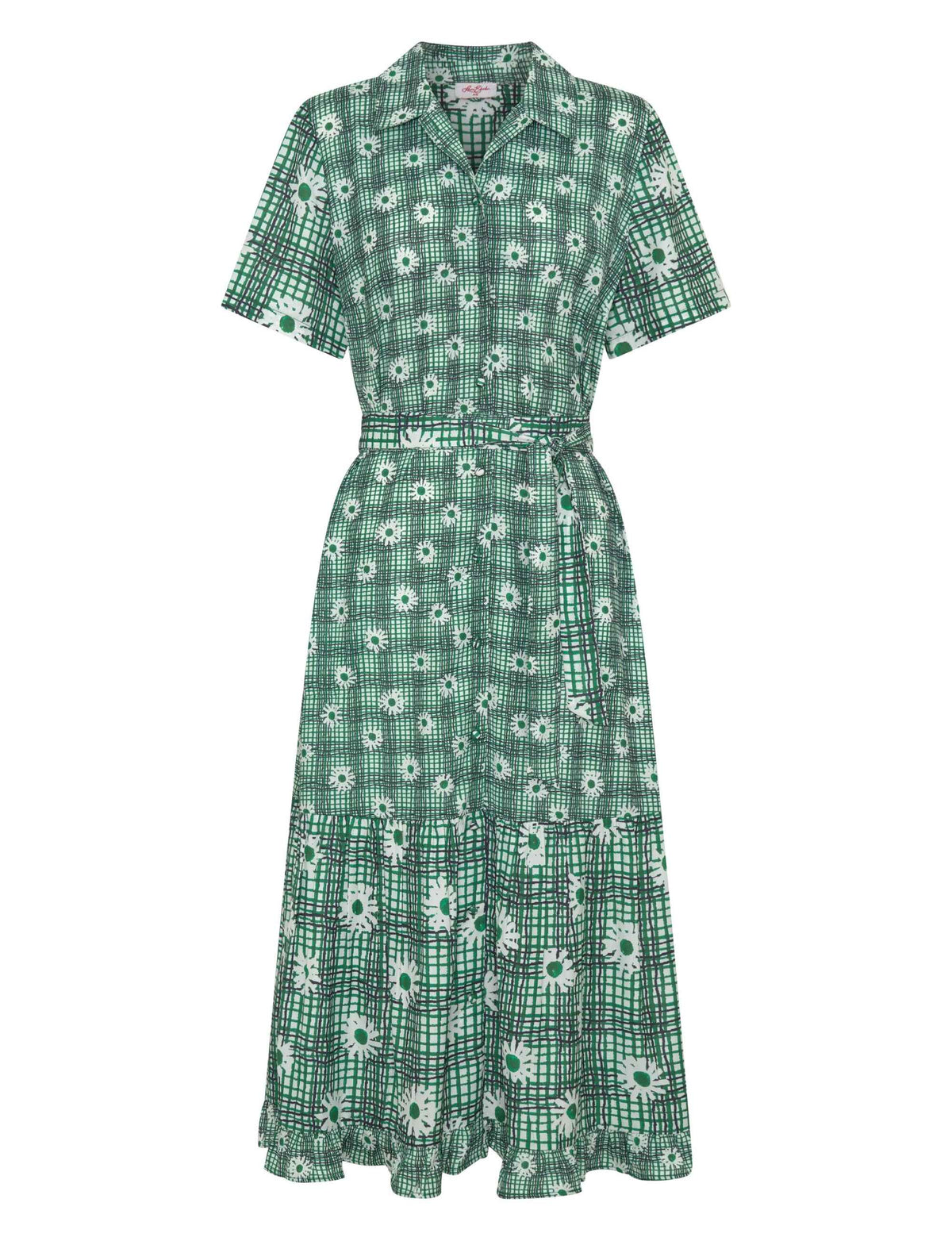 Sadie 'Daisy Plaid' Short Sleeved Midi Shirtdress