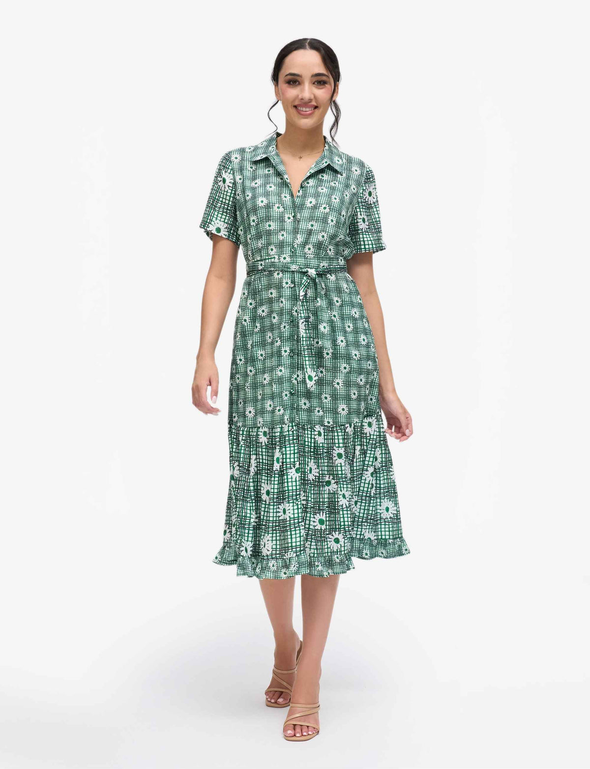 Sadie 'Daisy Plaid' Short Sleeved Midi Shirtdress