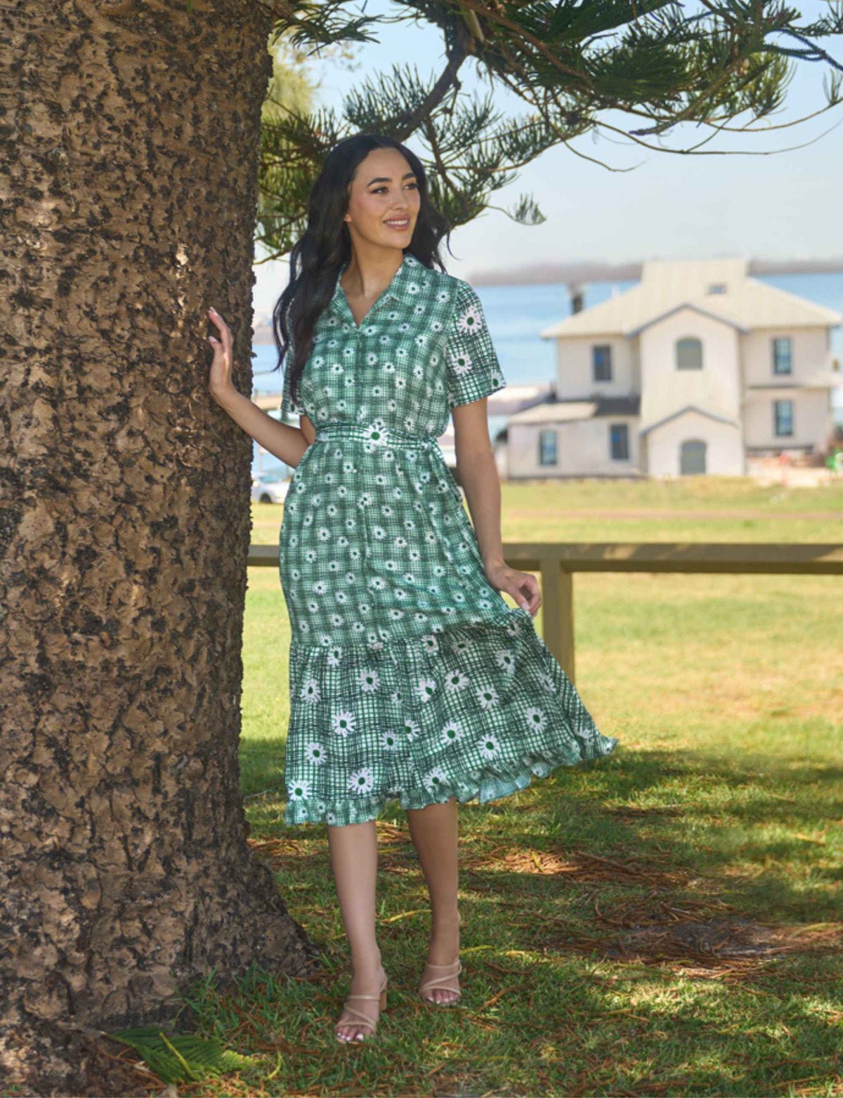 Sadie 'Daisy Plaid' Short Sleeved Midi Shirtdress