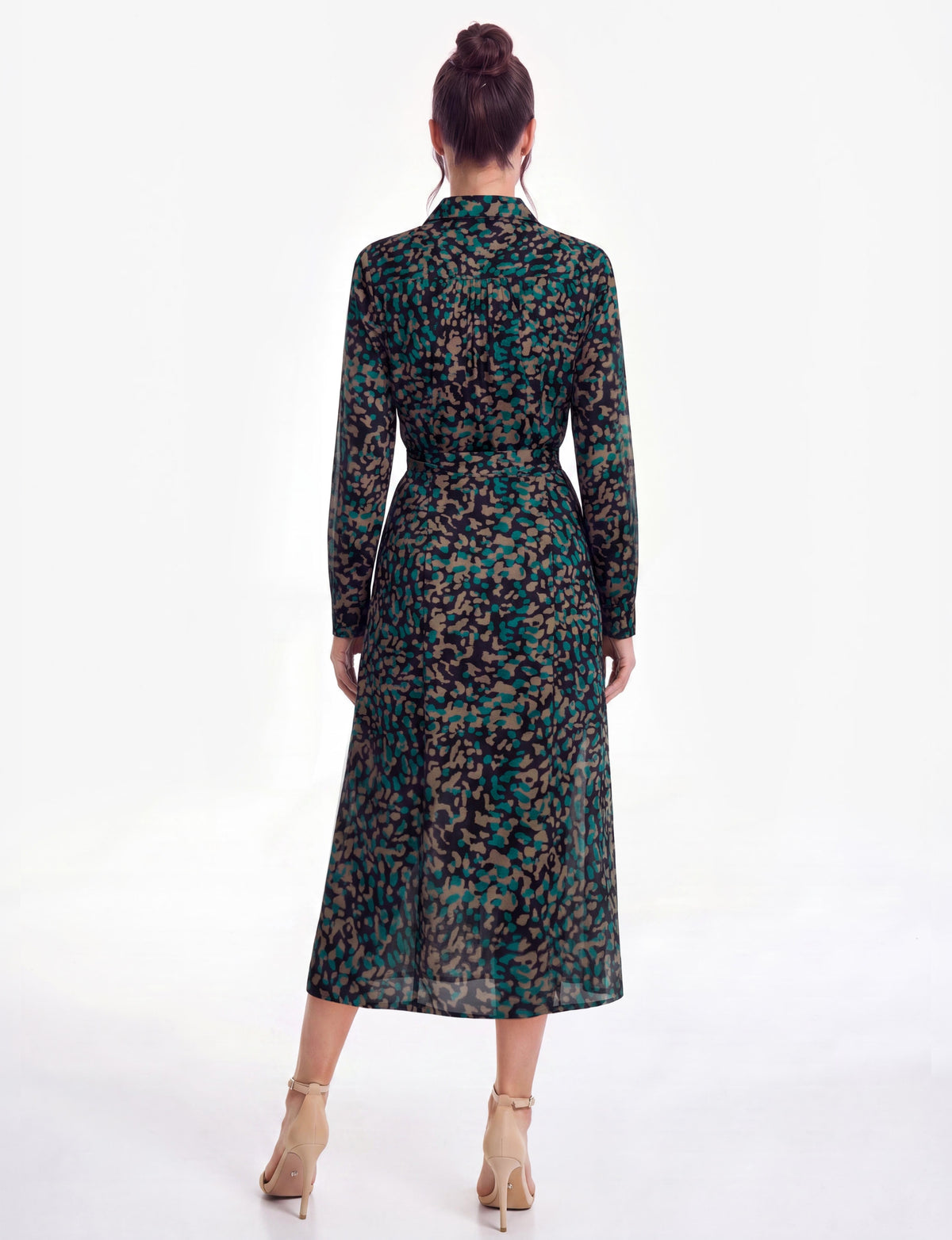 Arizona 'Kalahari' Long Sleeve Belted Midi Shirt Dress