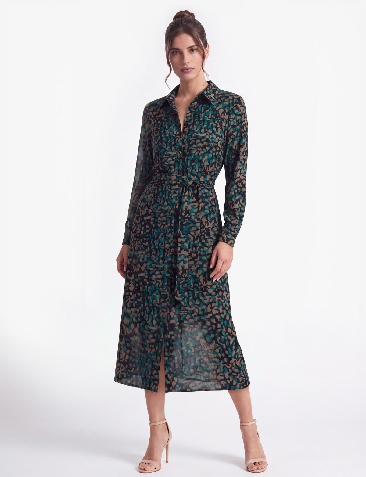 Arizona 'Kalahari' Long Sleeve Belted Midi Shirt Dress