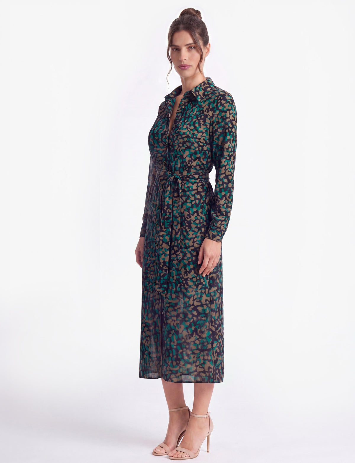 Arizona 'Kalahari' Long Sleeve Belted Midi Shirt Dress