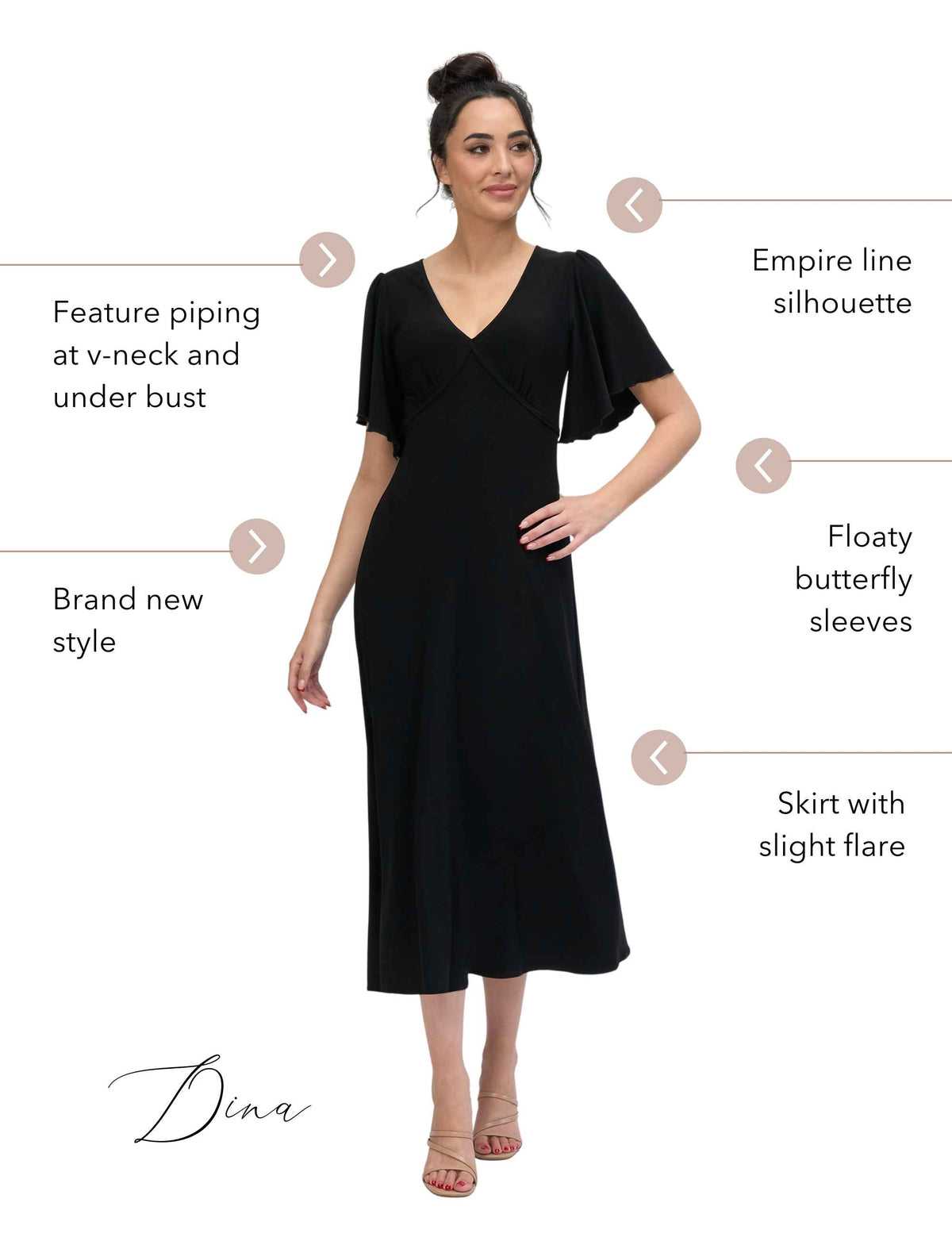 Dina 'LBD' Empire Line Dress with Butterfly Sleeves - FINAL SALE