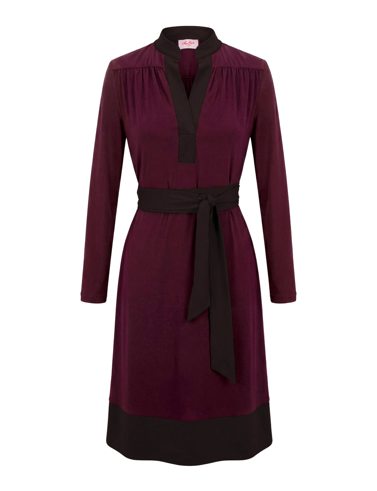 Liana V-Neck Contrast Jersey Shift Dress - Berry/Chocolate