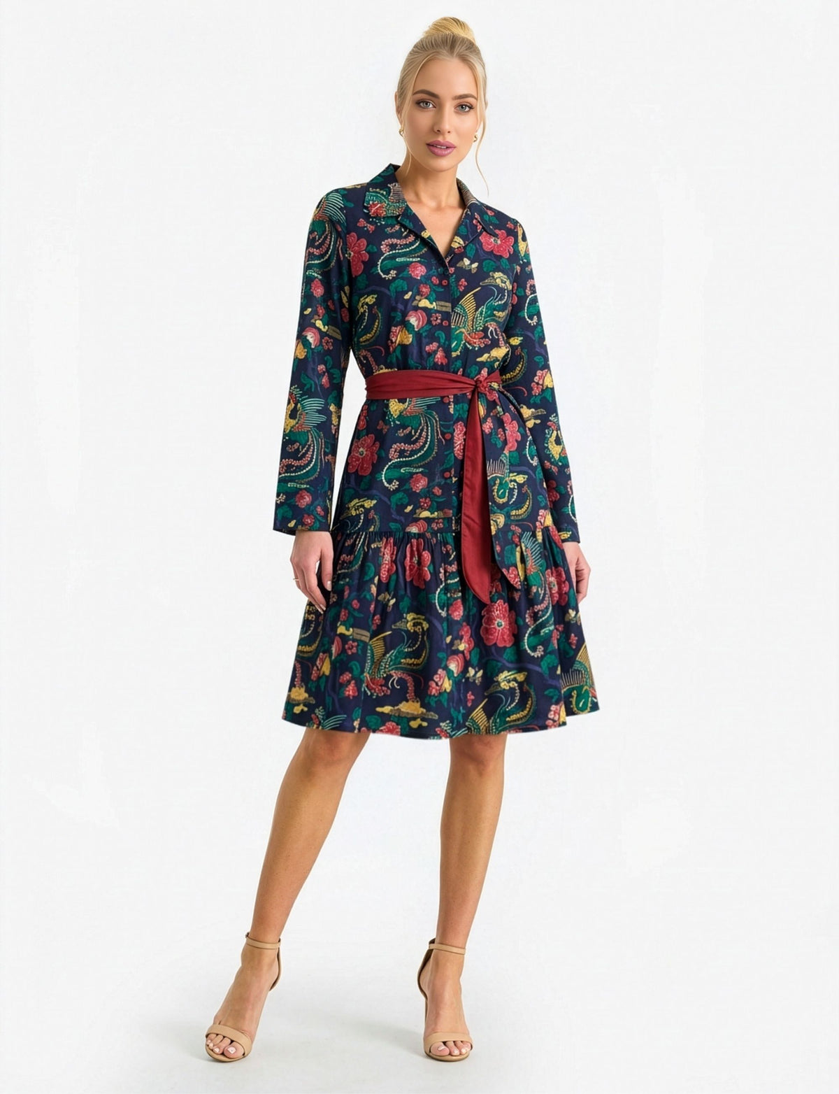 Sylvia 'Phoenix Legend' Knee Length Shirtdress