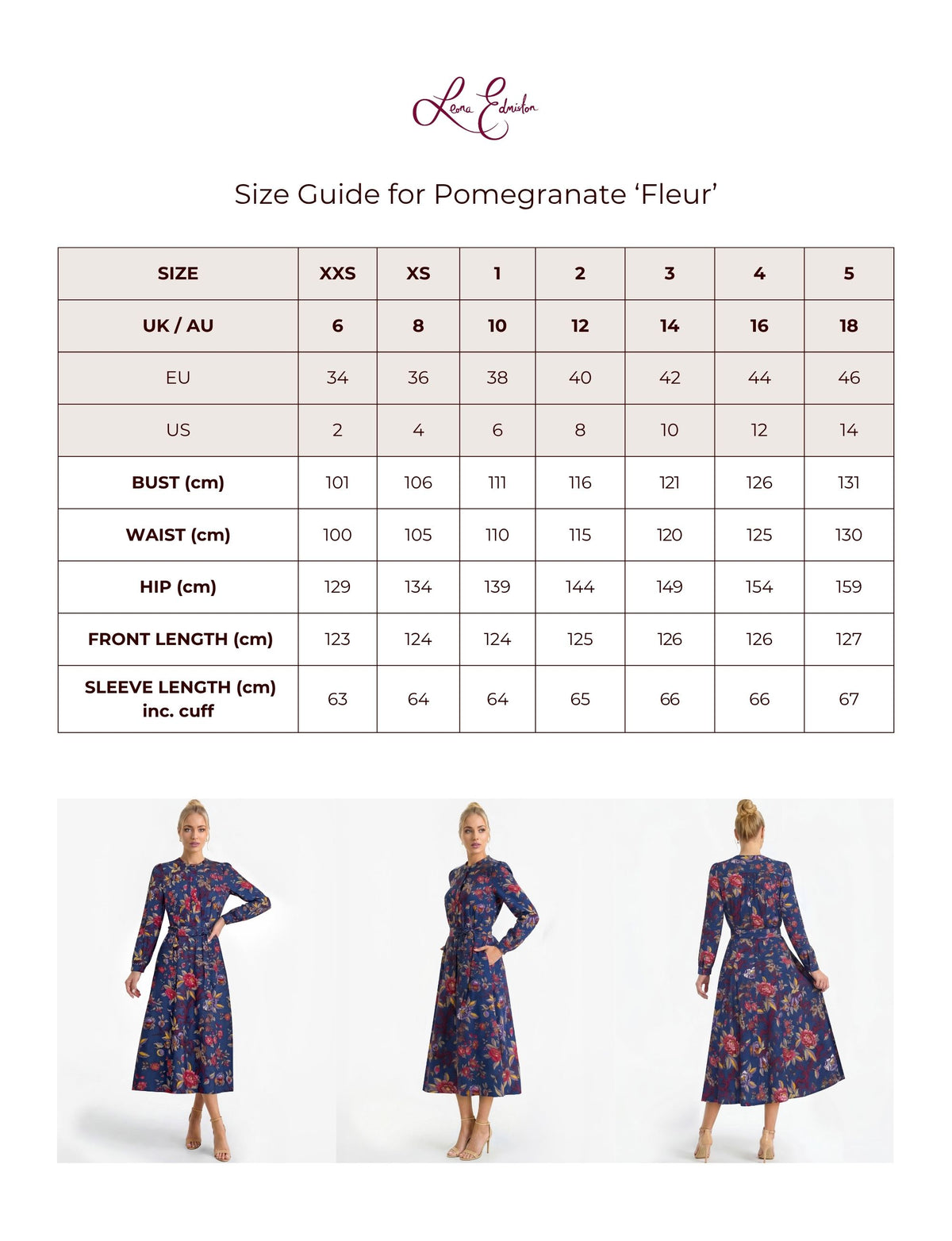 Fleur 'Pomegranate' Round Neck Long Sleeve Midi Dress