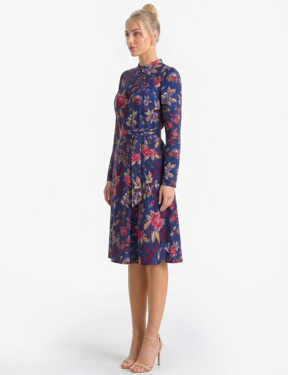 Marceline 'Pomegranate' Mock Neck Long Sleeve Knee-Length Dress