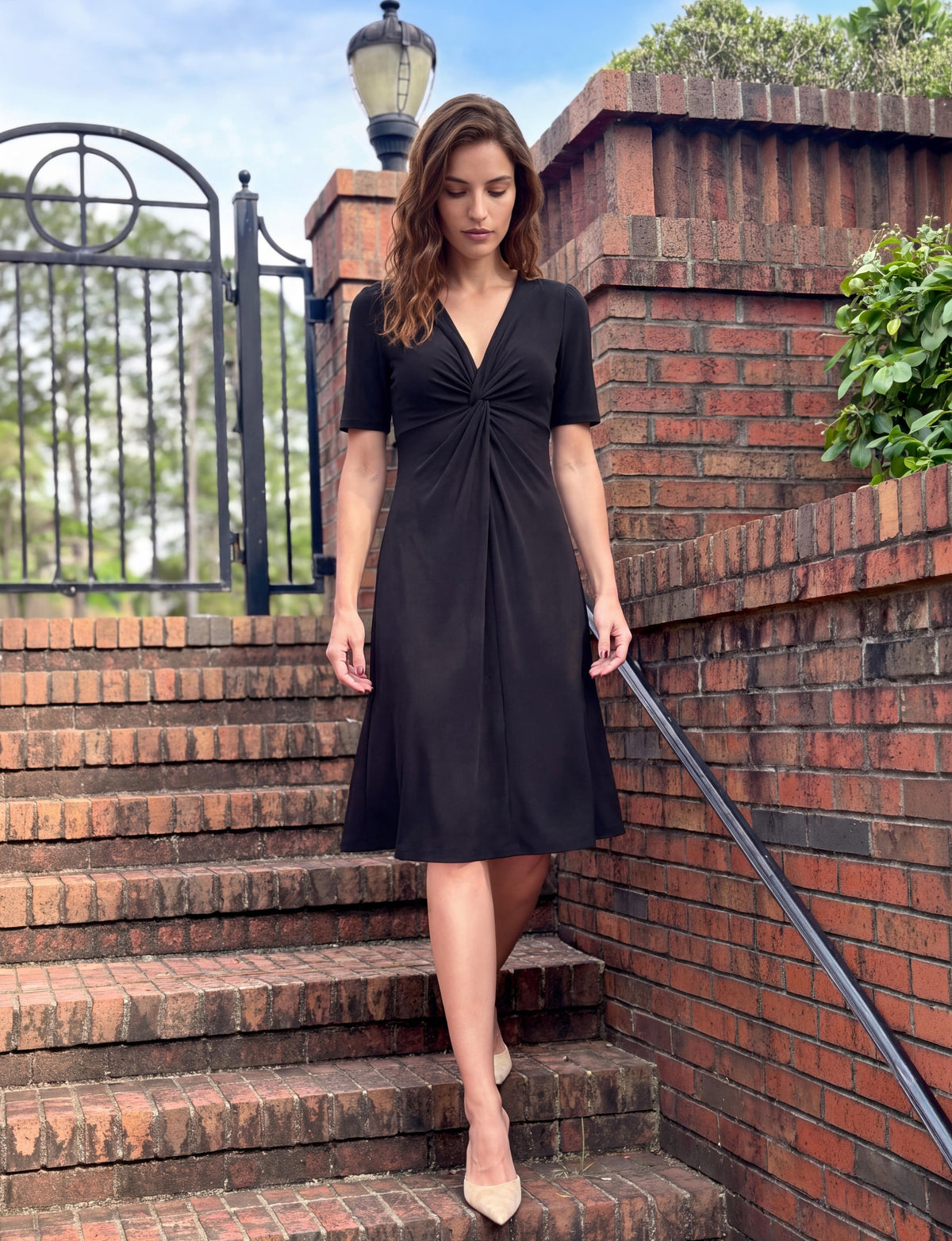 Sophie V-Neck Twist Front Dress - Black
