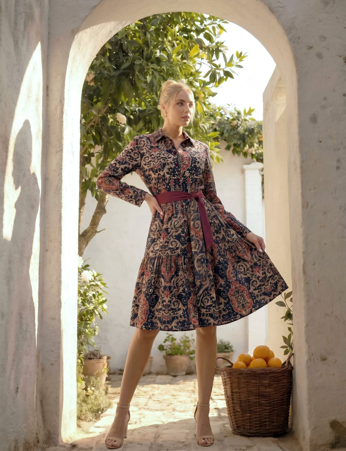 Bettina 'Venetian Affair' Long Sleeve Tiered Shirt Dress