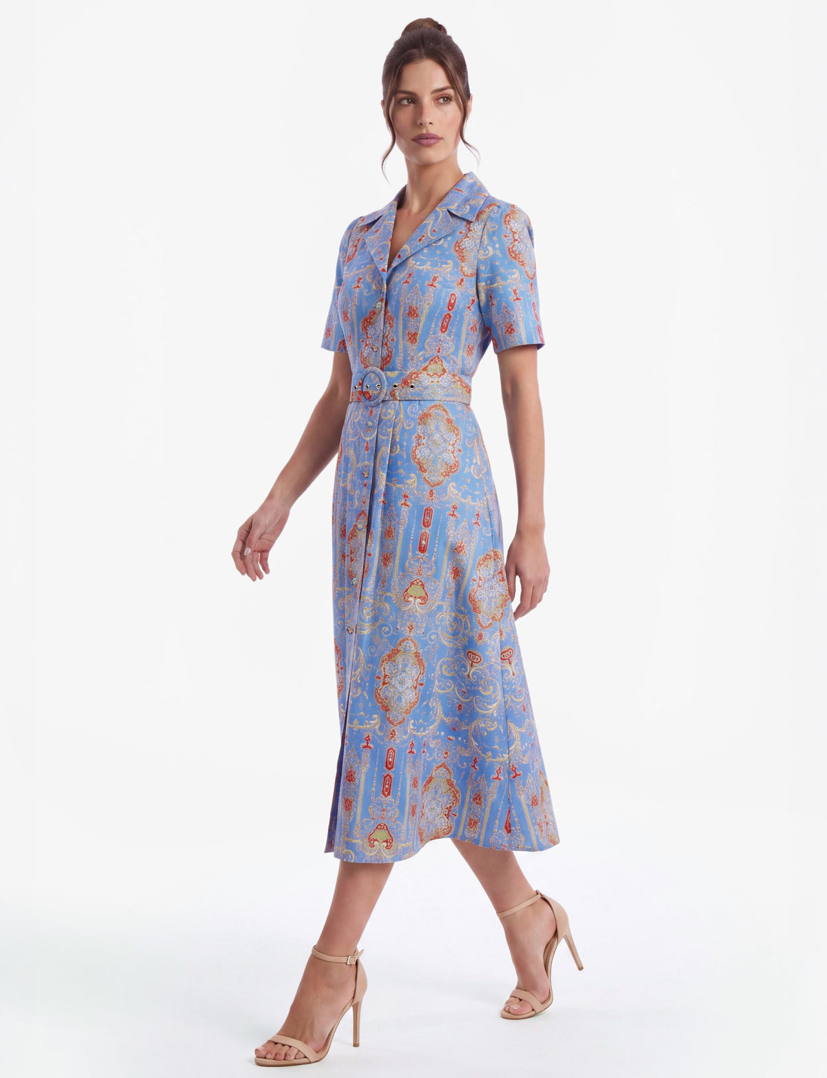 Elena 'Venetian Affair' Belted Midi Shirt Dress