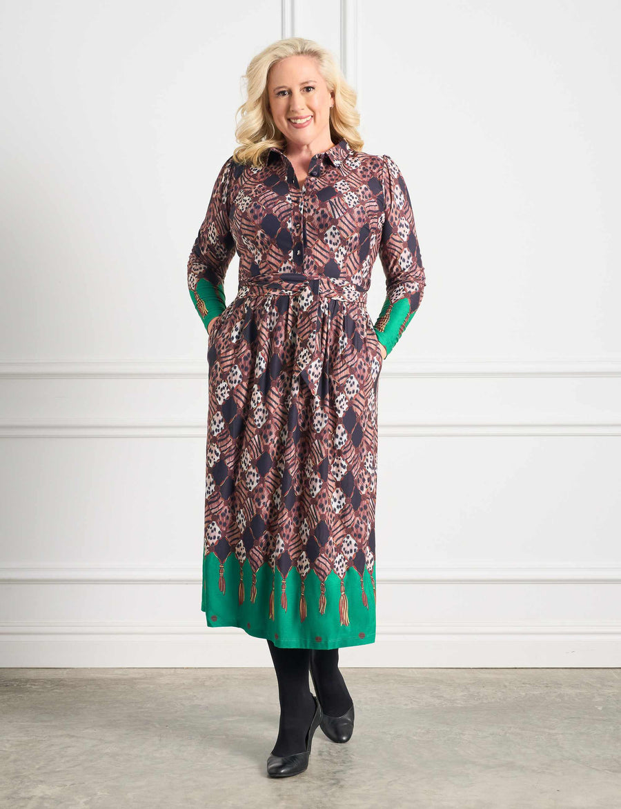 Gina 'Panther Patch' Belted Shirtdress