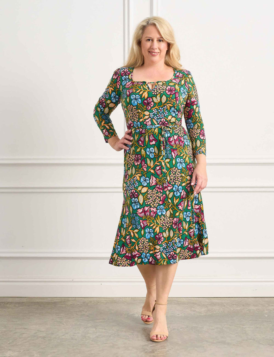 Lois 'Blooming Beauty Green' Sheath Dress with Teardrop Cutout FINAL SALE
