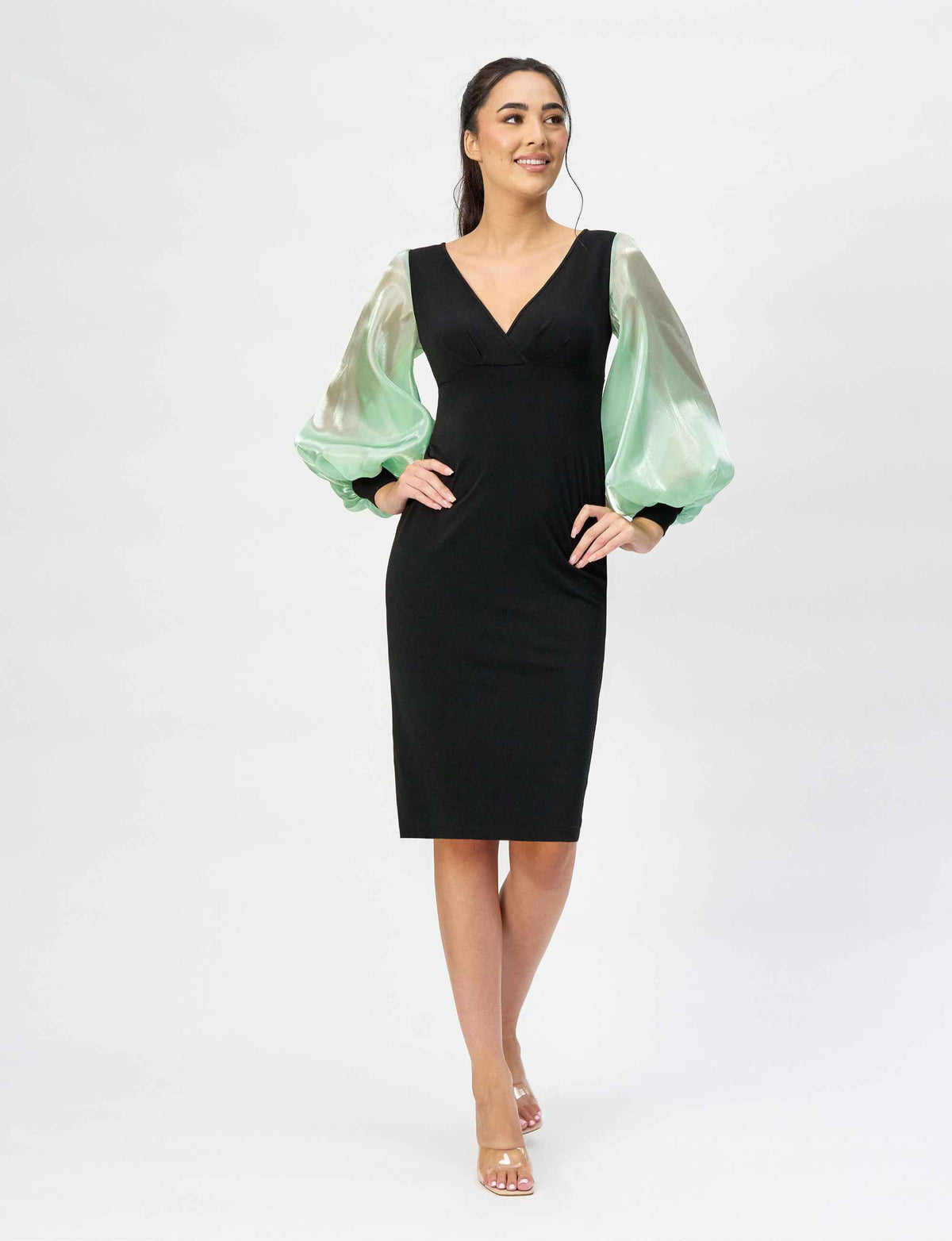 Conor 'Mint Shimmer' Balloon Sleeve Knee Length Dress - FINAL SALE