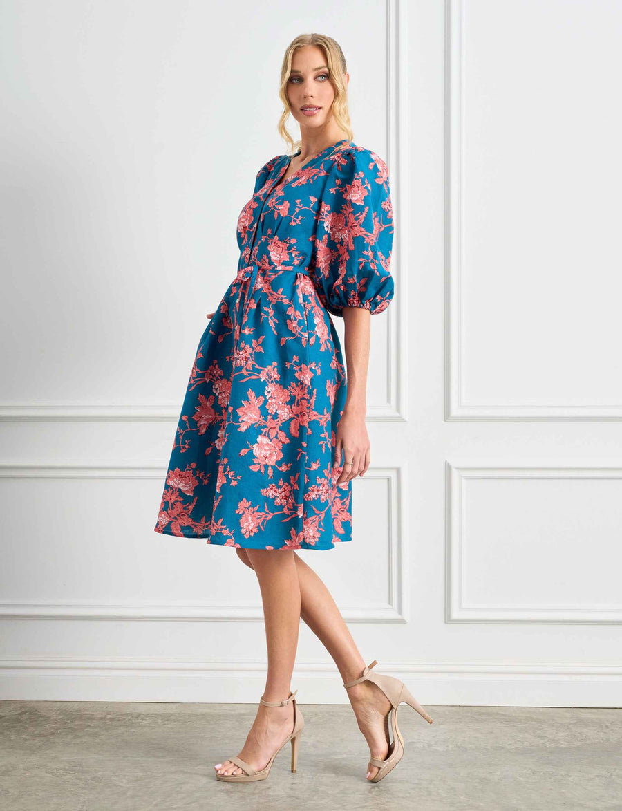 Daniella 'Country Charm' Fit and Flare Linen Shirtdress