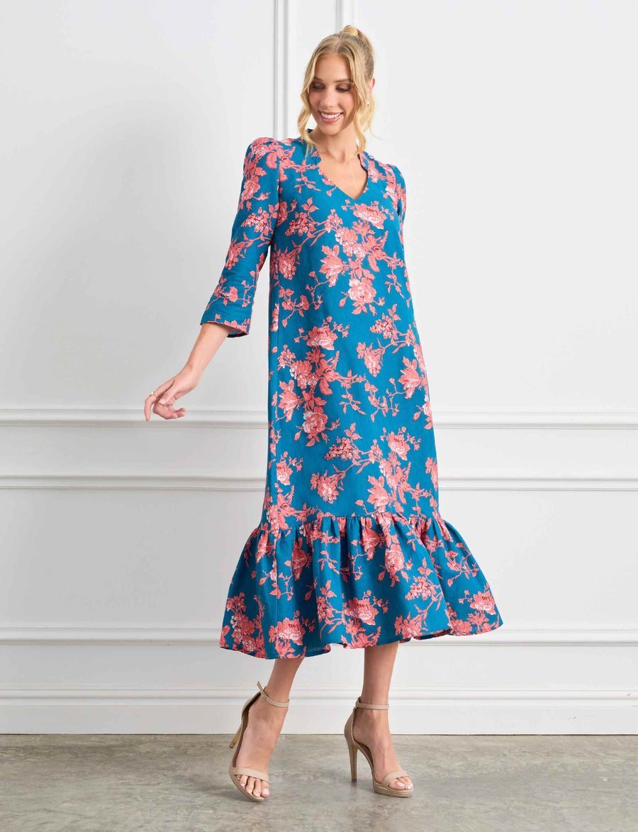 Angela 'Country Charm' Linen Shift Midi Dress