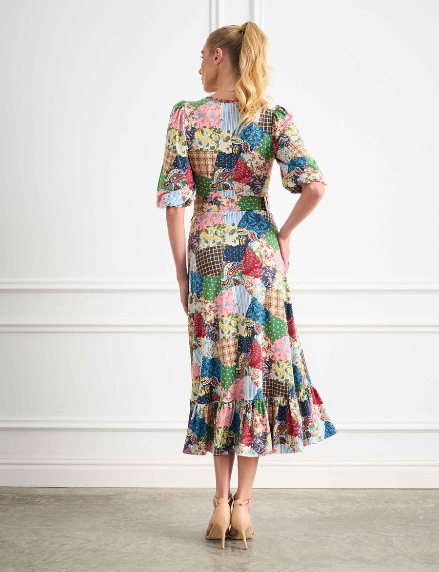 Pay 'Paisley Patchwork' Fit and Flare Belted Midi Dress