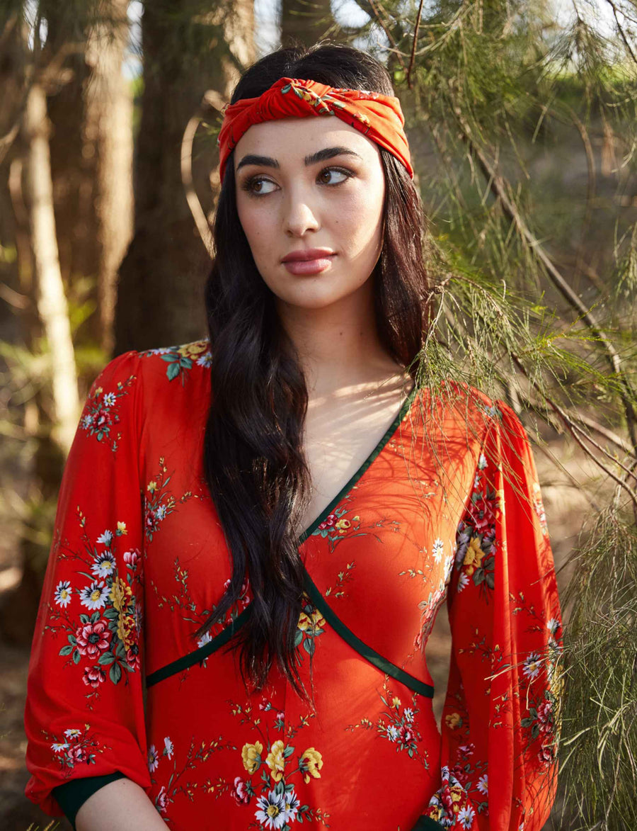 Printed Jersey Turban 'Scarlet Haze' FINAL SALE