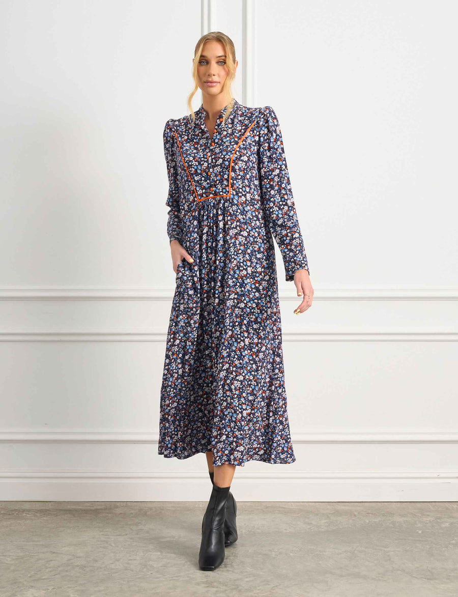 Jemima 'Blue Without You' Shirt Front Midi Dress FINAL SALE