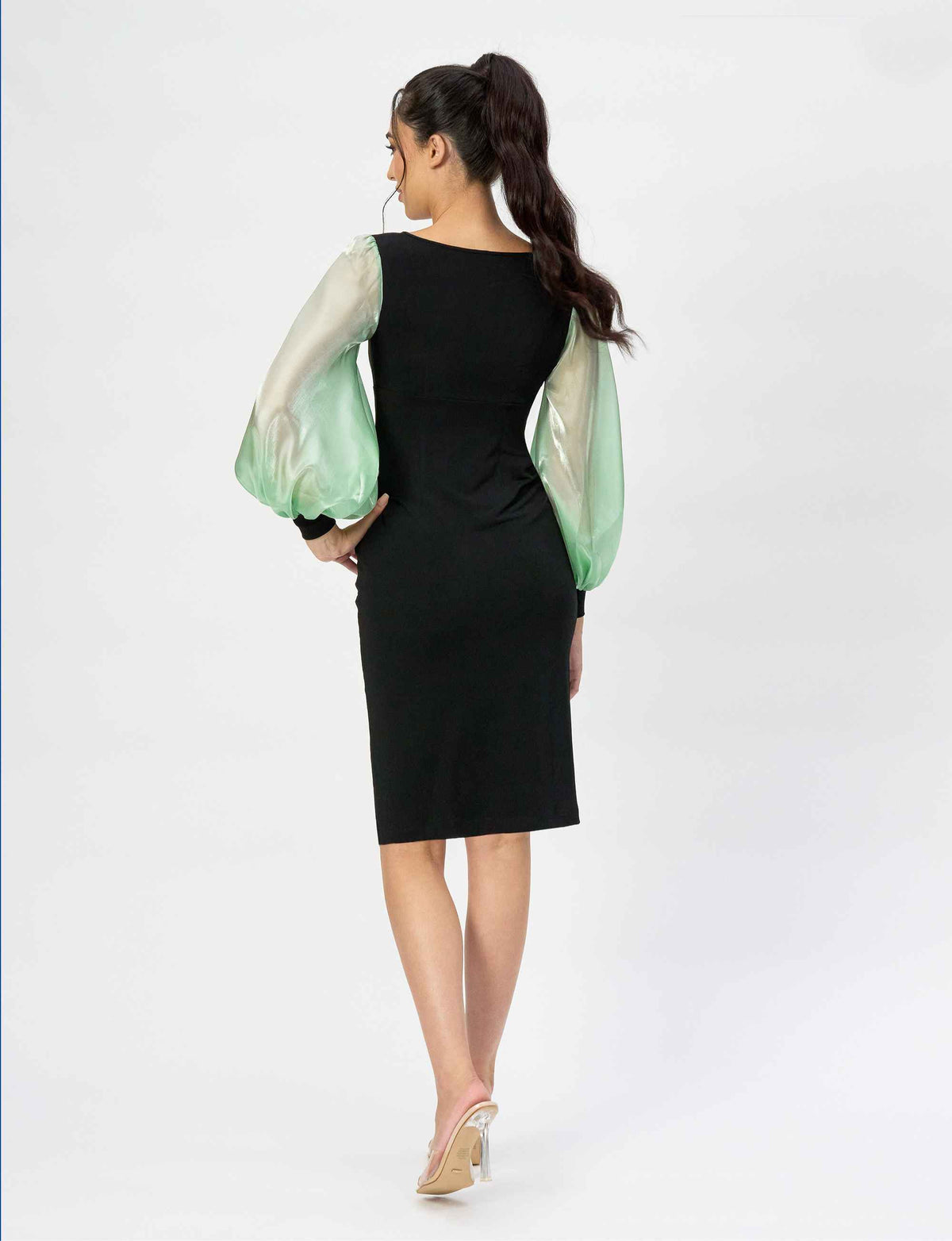 Conor 'Mint Shimmer' Balloon Sleeve Knee Length Dress - FINAL SALE