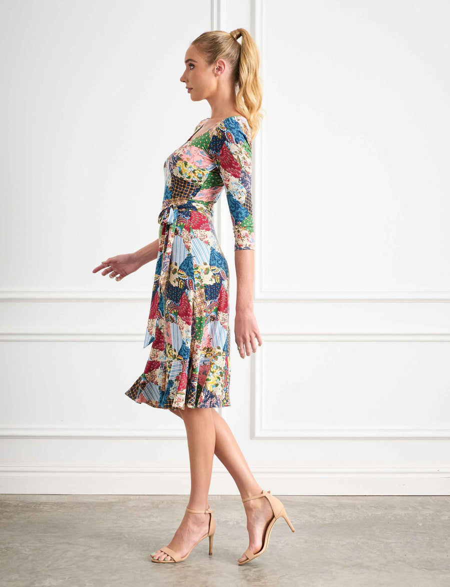 Anneke 'Paisley Patchwork' Knee Length Frill Hem Dress
