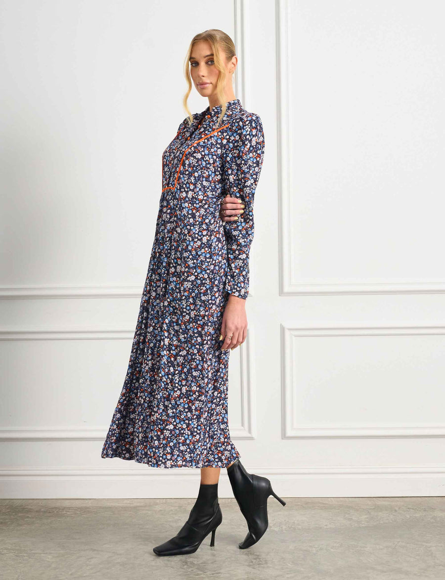 Jemima 'Blue Without You' Shirt Front Midi Dress FINAL SALE