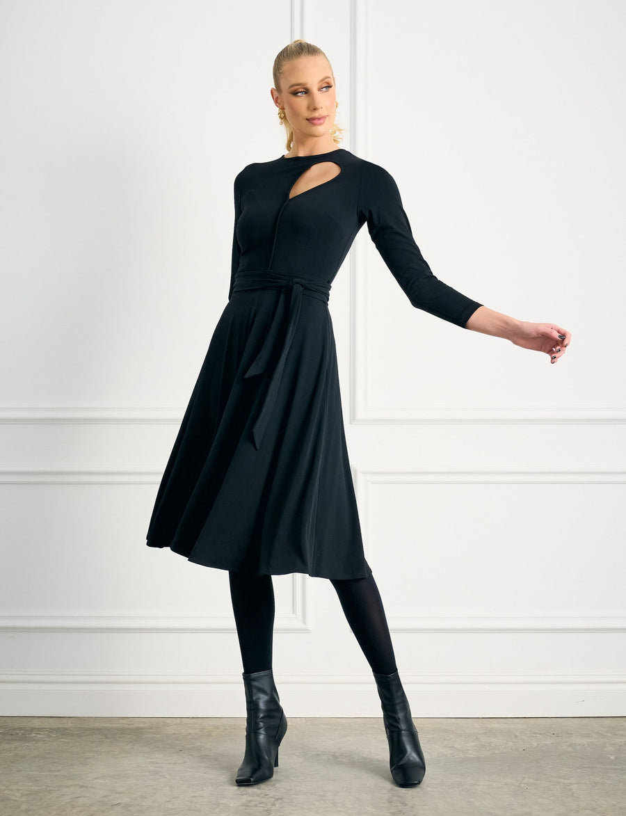 Louise Black Fit and Flare Knee Length Dress