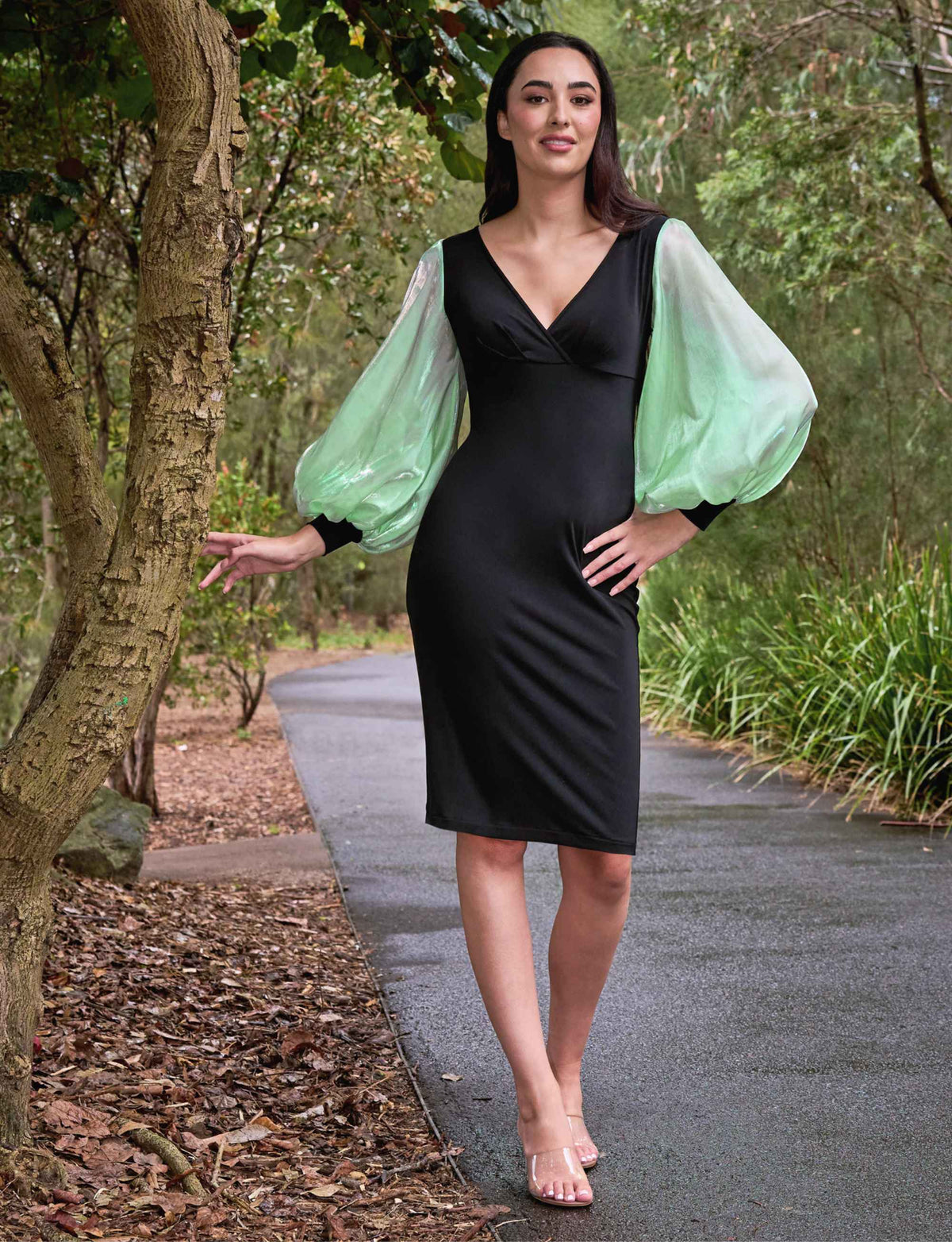 Conor 'Mint Shimmer' Balloon Sleeve Knee Length Dress - FINAL SALE