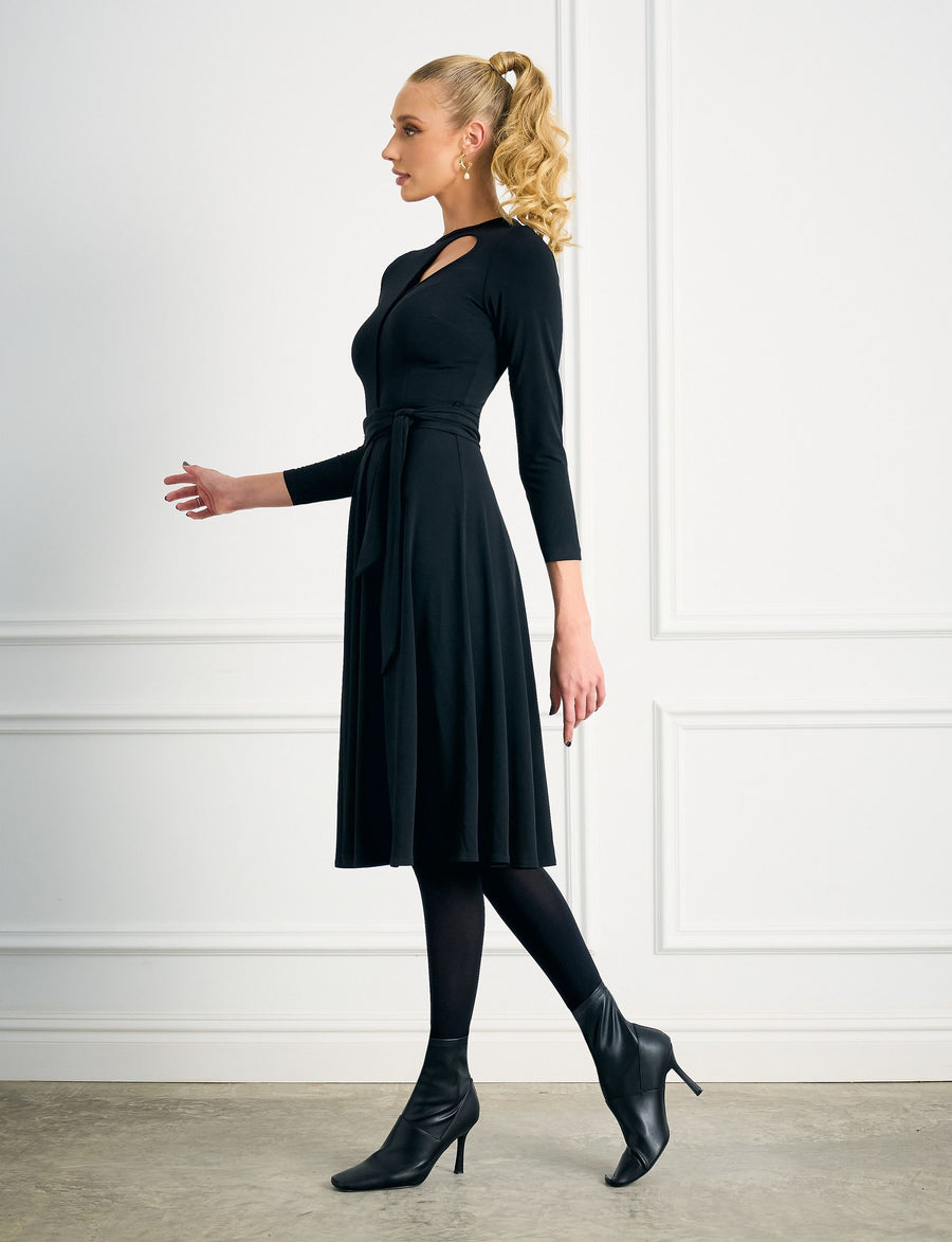 Louise Black Fit and Flare Knee Length Dress