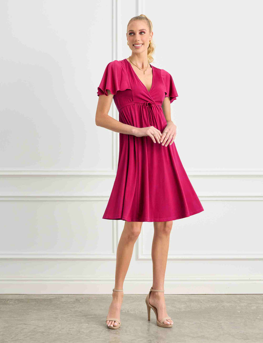 Elvina 'Hot Pink' Empire Line Butterfly Sleeve Dress