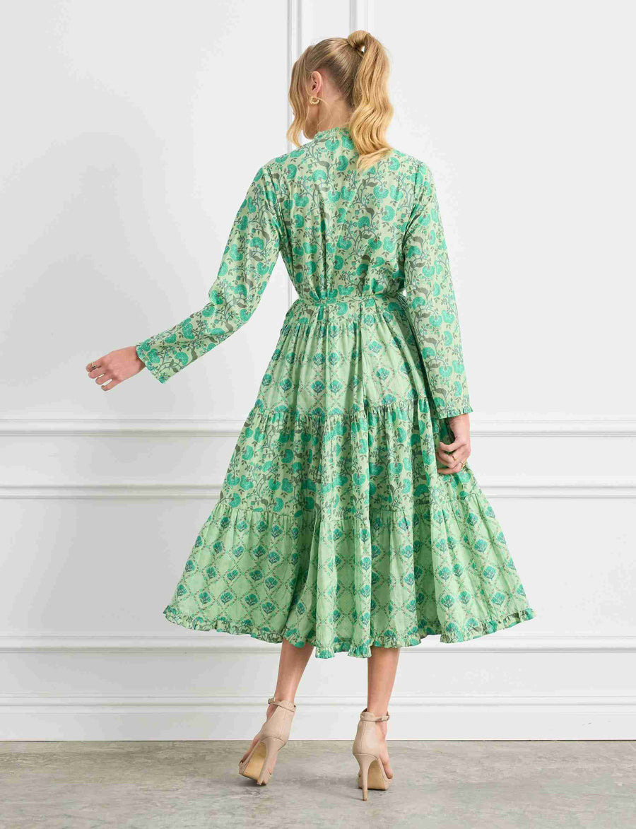 Athena 'Peacock' Midi Tiered Shirtdress