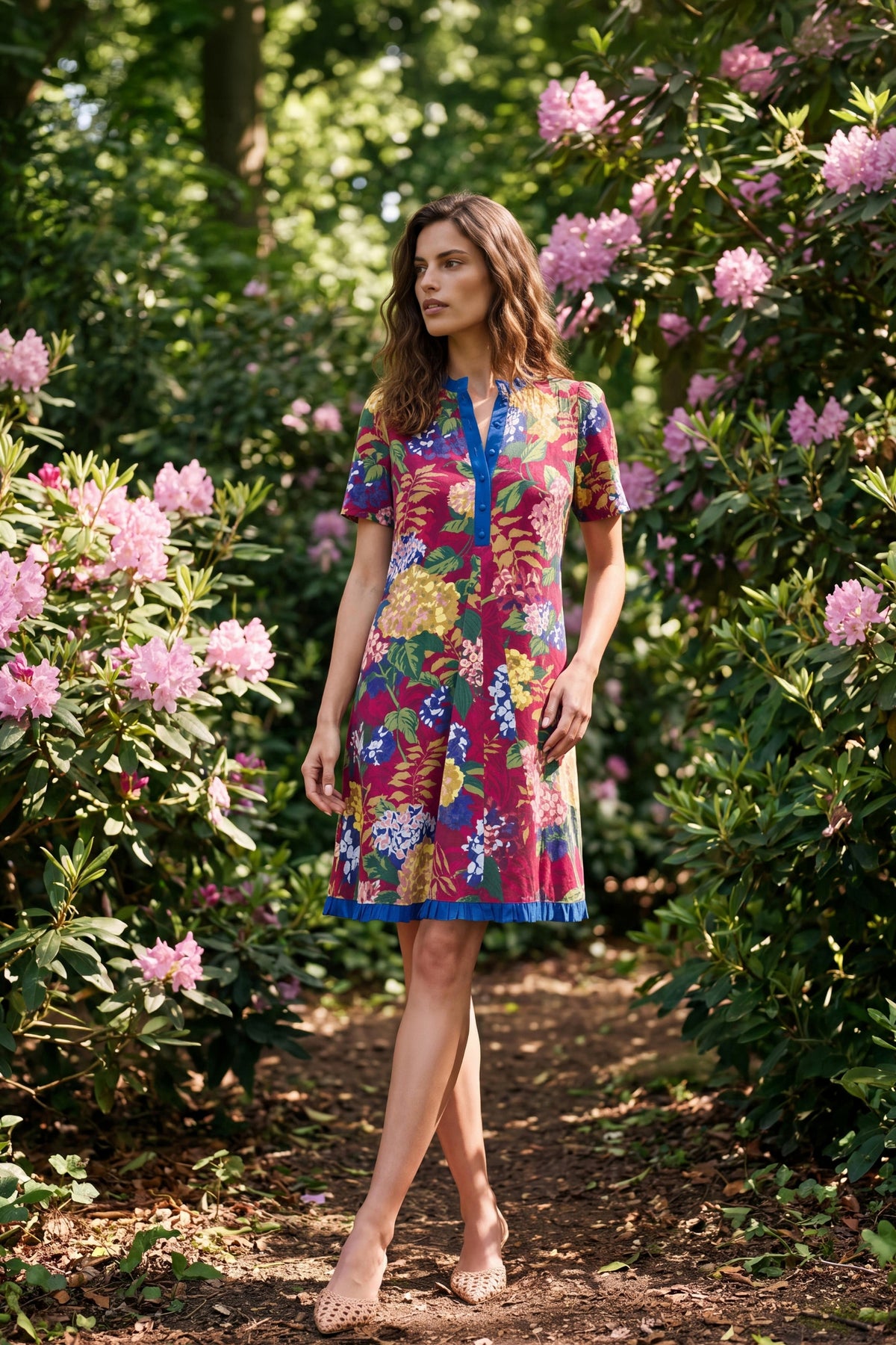 Bluma Short Sleeve Shift Dress 'Hydrangea Brocade'