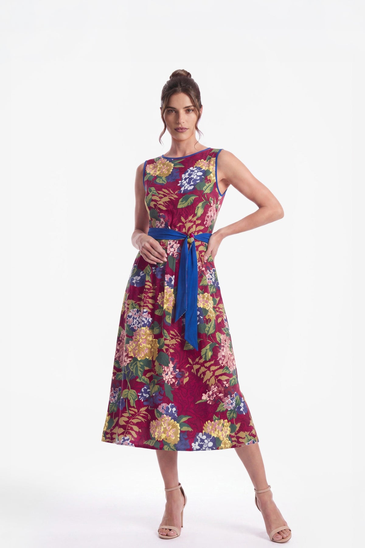 Anthea Sleeveless Midi Dress  'Hydrangea Brocade'